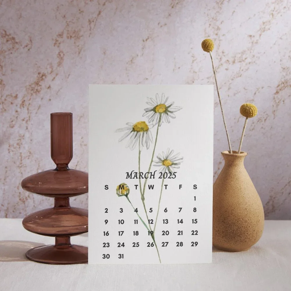 NEW 2025 Floral Watercolors Desk Calendar Cards - 5x7 Calendar Card Refills